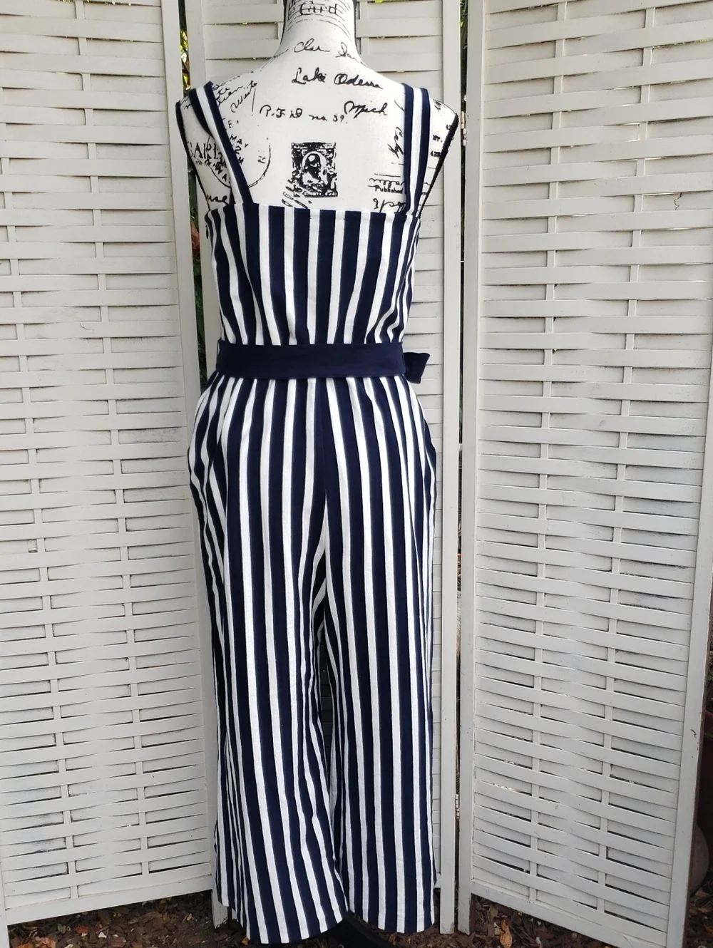 J. Crew Navy and White Striped Jumper with Waist Tie Size 4